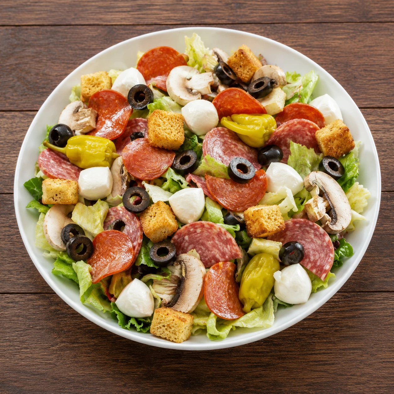 Italian Salad in Norco with pepperoni salami olives pepperoncinis and mozzarella