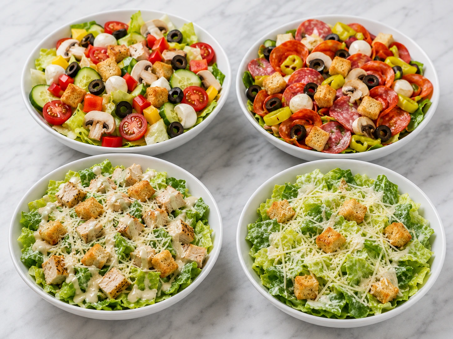 Garden Italian Chicken Caesar and Caesar salads at Wicked Pizza Pies